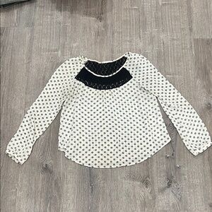 Lush Cream and Black Polka Dot Long-Sleeve Top with Black Lace Yoke